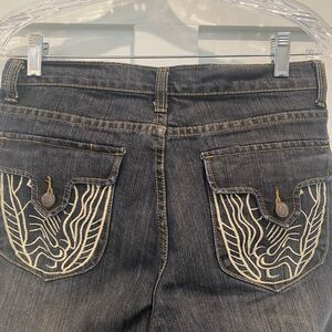 Bogari Jeans Women‎ 29 Blue Dark Wash Cropped Denim Bling Pockets Embroidered